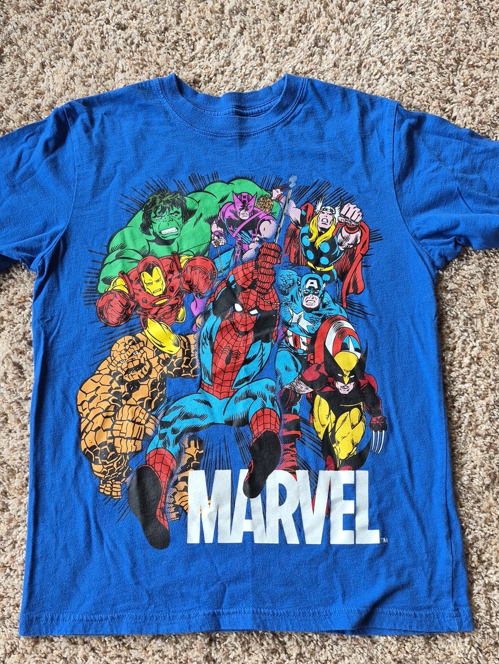 Marvel Blue Kids' Superhero Montage Graphic Tee, Size 10-12